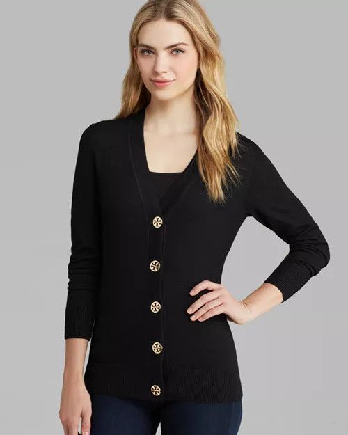 Tory Burch TORY BURCH Black Logo Button Merino Wool V-Neck Cardigan M Size M / US 6-8 / IT 42-44 - 2 Thumbnail