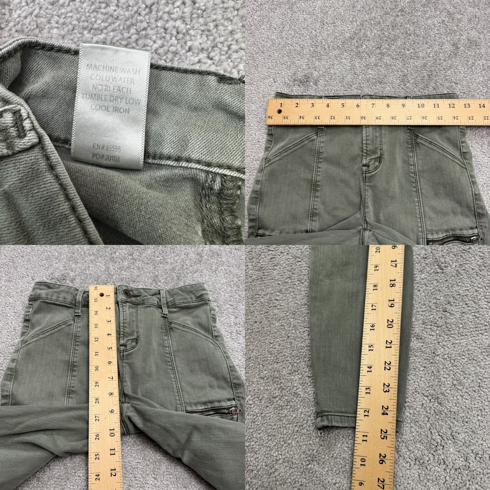 Pistola Pistola Moto Skinny Denim Jeans Womens 26 Olive Green Ankle Zip Pocket 25x25 Size 26" / US 2 / IT 38 - 8 Thumbnail
