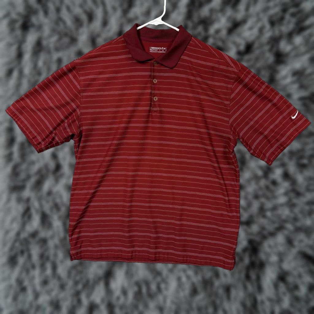 Nike Nike Golf Polo Shirt Mens Large Red White Stripe Knit Regular Fit Dry Performance Size US L / EU 52-54 / 3 - 1 Thumbnail