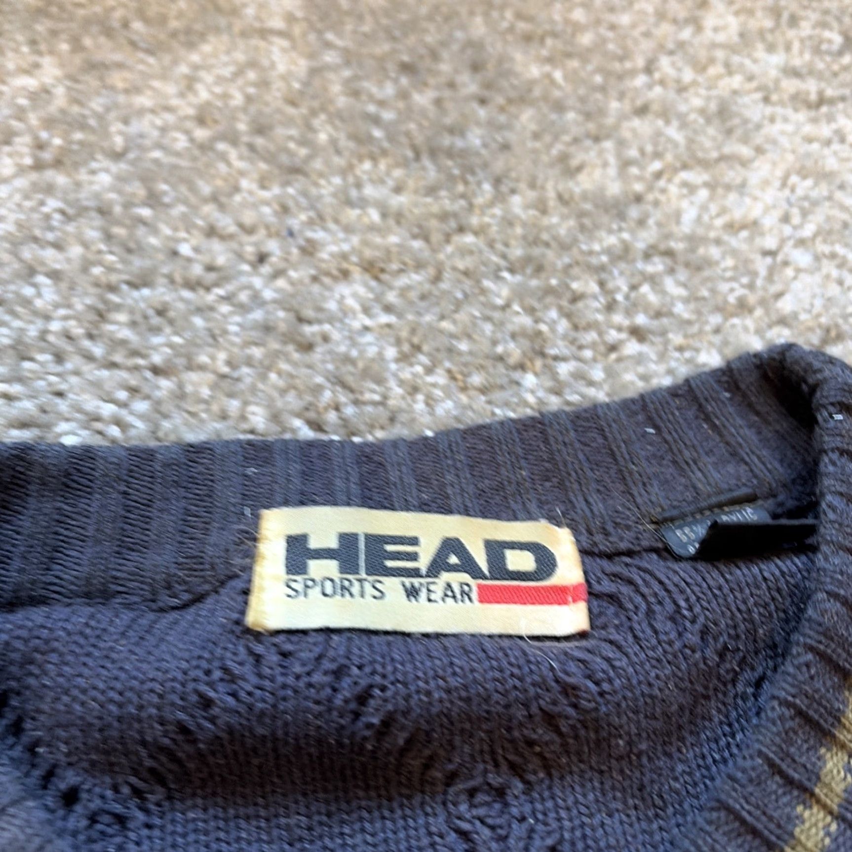 VINTAGE HEAD Golf Sweater Men Large Navy Blue Cotton Knit Embroidered Pullover