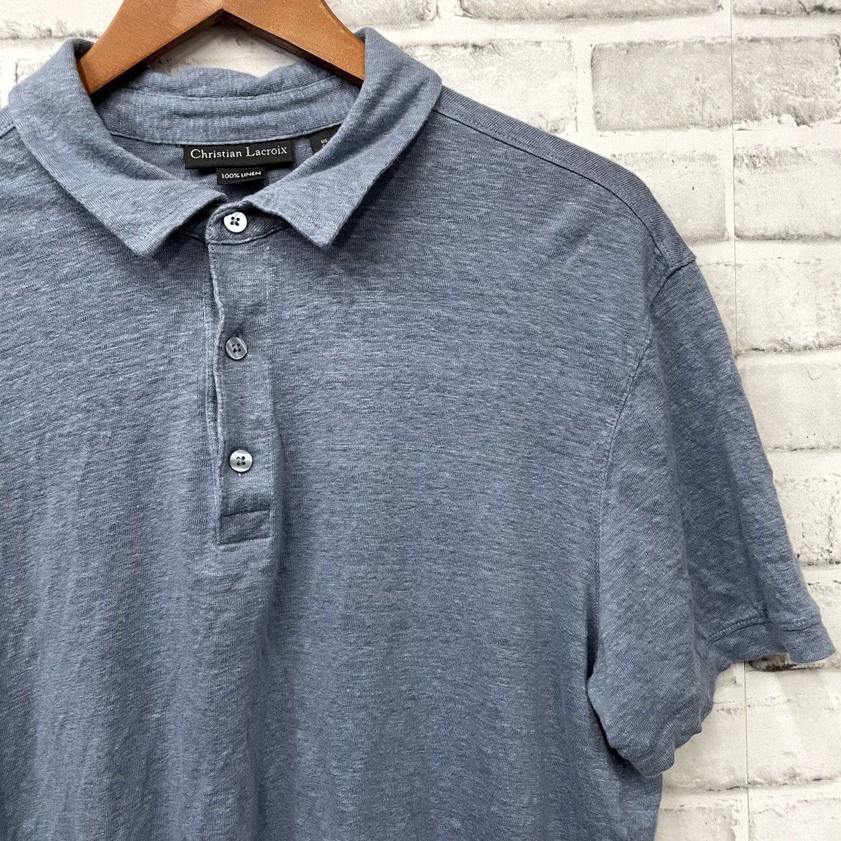 Christian Lacroix Christian Lacroix Polo Shirt Mens XL 100% Linen Blue Polo Shirt XL Mens Blue 100% Linen Size US XL / EU 56 / 4 - 2 Thumbnail