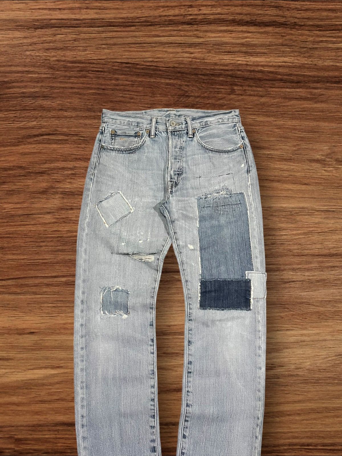 Levi's Vintage Levi’s 501 Sashiko Patchwork Light Blue Washed Jeans Size US 31 - 3 Thumbnail