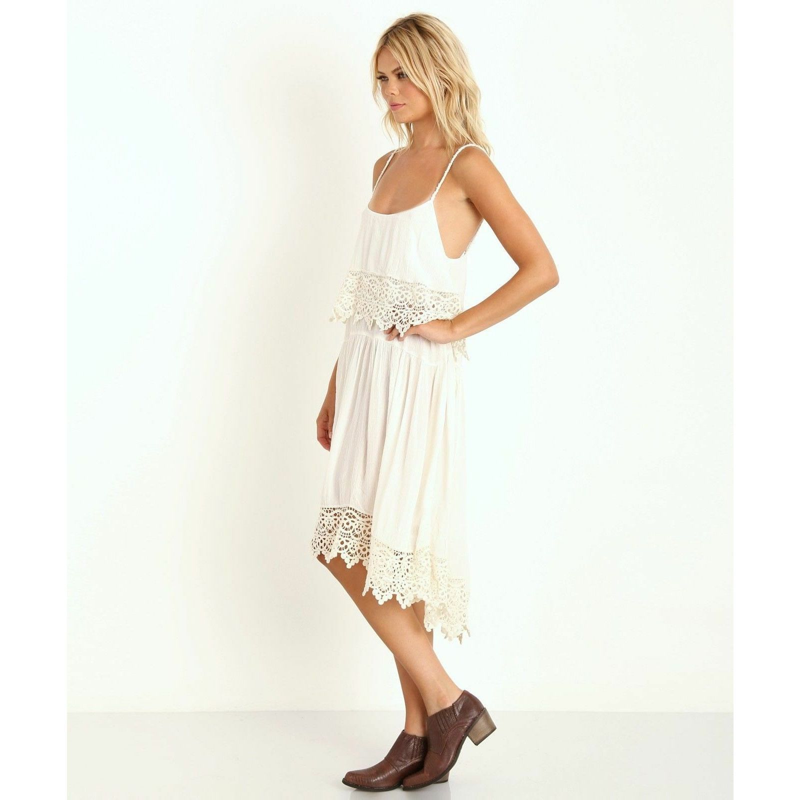 Free People New Free People Intimately Star Crochet Crepe Slip Dress Size XS / US 0-2 / IT 36-38 - 3 Thumbnail