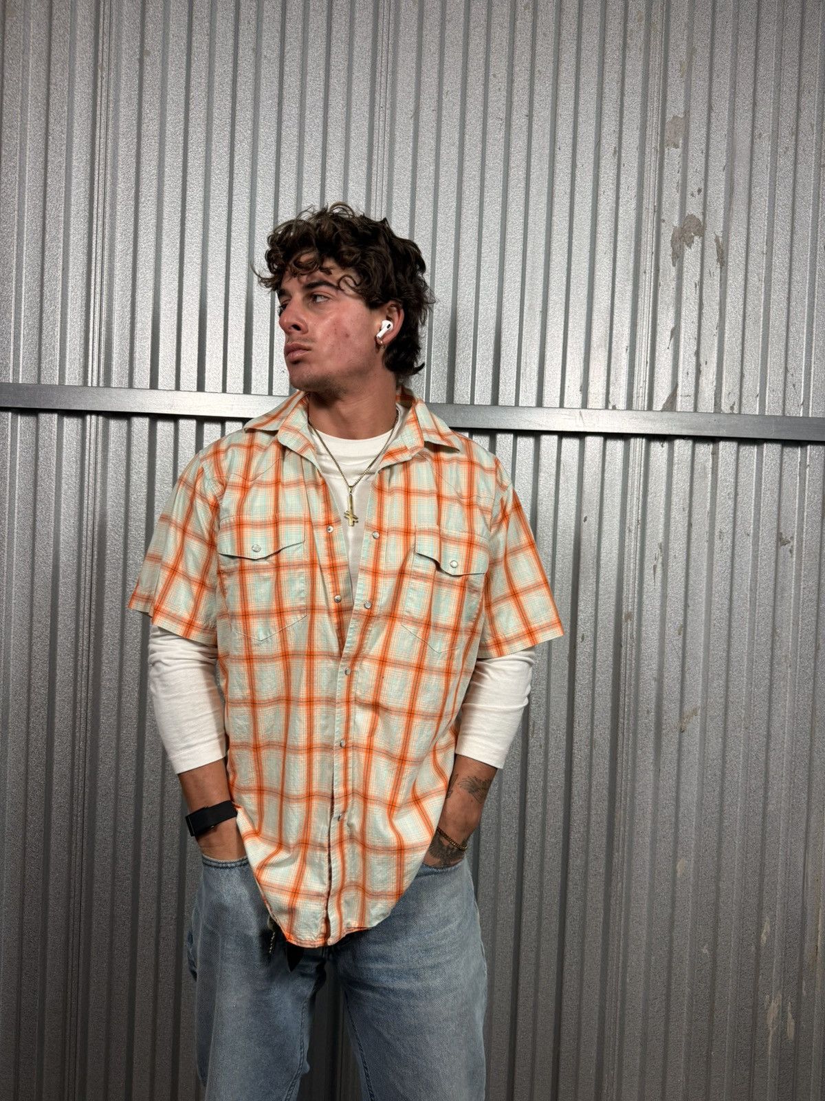 Wrangler Vintage Wrangler Short Sleeve Orange Plaid Western Shirt Size US L / EU 52-54 / 3 - 1 Thumbnail