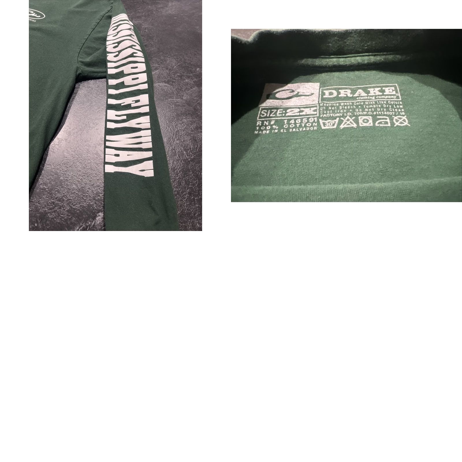 Vintage Drake T-Shirt Green Long Sleeve Duck Hunting 2XL Mens Crew Neck Gildan Ultra Cotton Mississippi Flyway Series Size US XXL / EU 58 / 5 - 8 Thumbnail