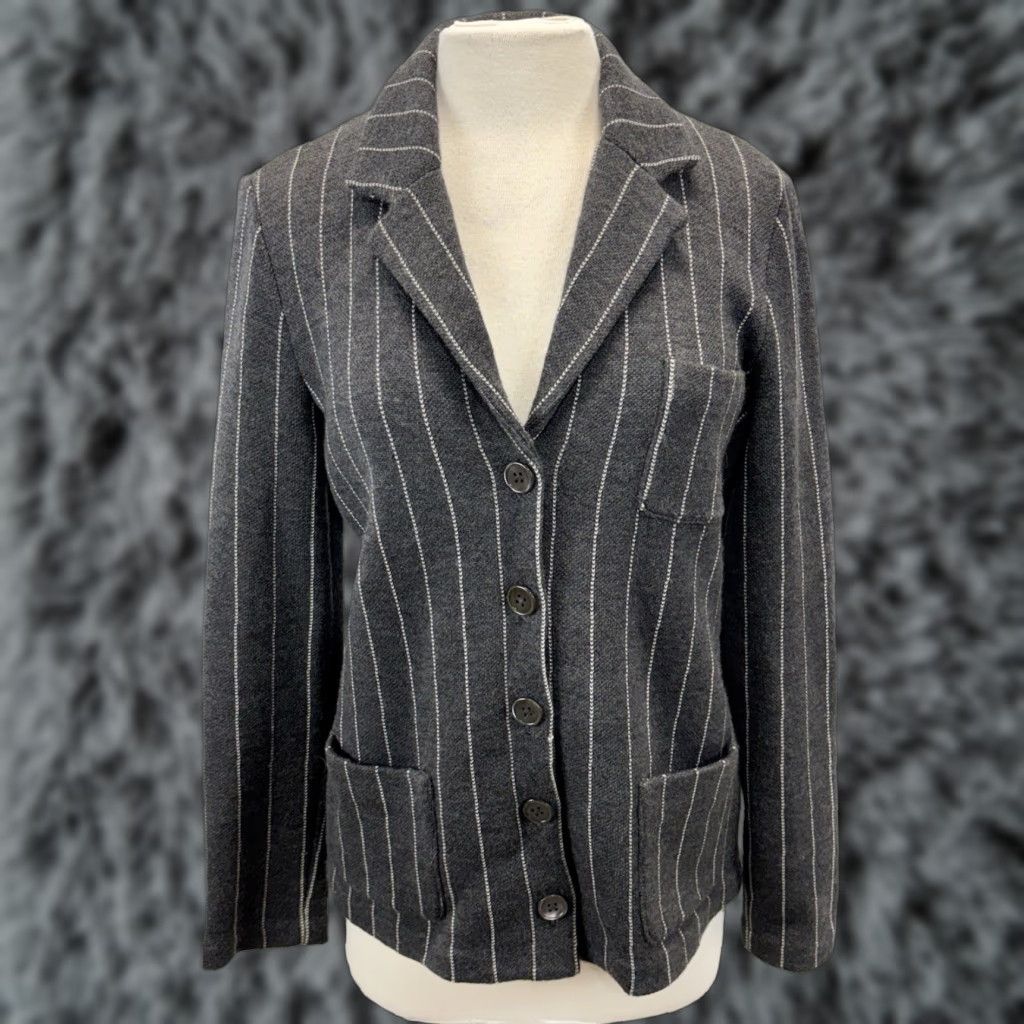 Ralph Lauren VINTAGE Lauren Ralph Lauren Knit Blazer Sweater Small Gray Pinstripe Merino Wool Womens Size S / US 4 / IT 40 - 1 Thumbnail