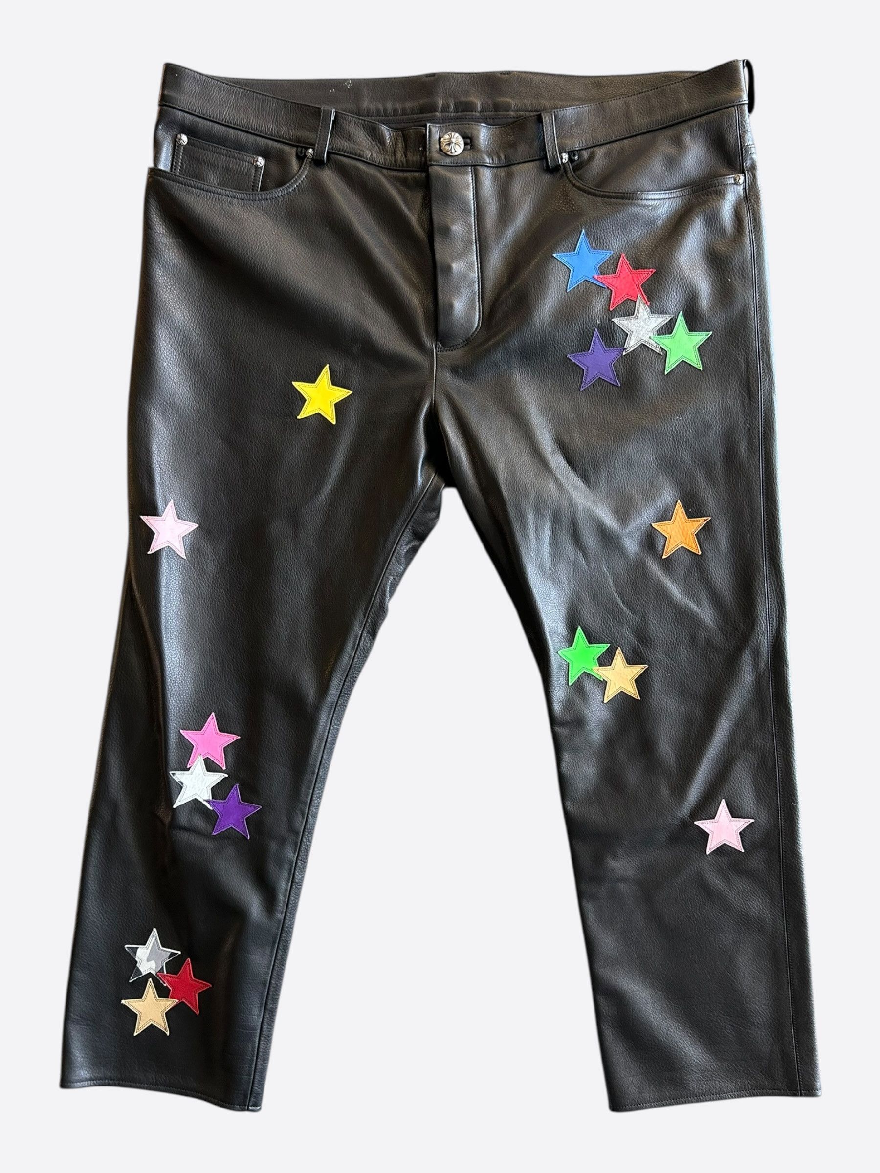 Chrome Hearts Black & Multicolor Star Patch Leather Pants