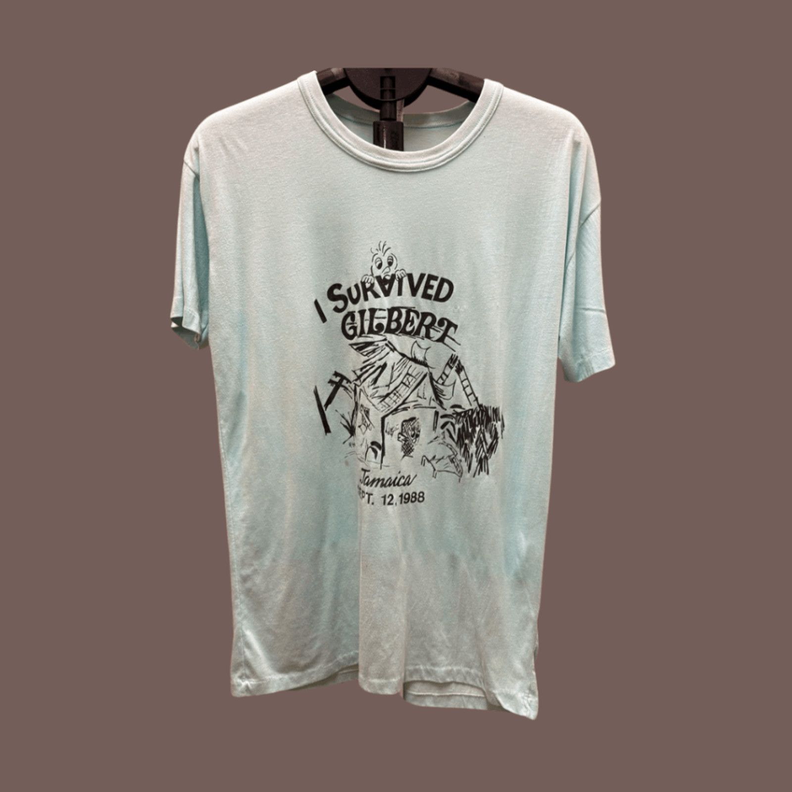 Vintage VTG Graphic Tee “I Survived Hurricane Gilbert” Jamaica 1988 Size US XL / EU 56 / 4 - 1 Thumbnail