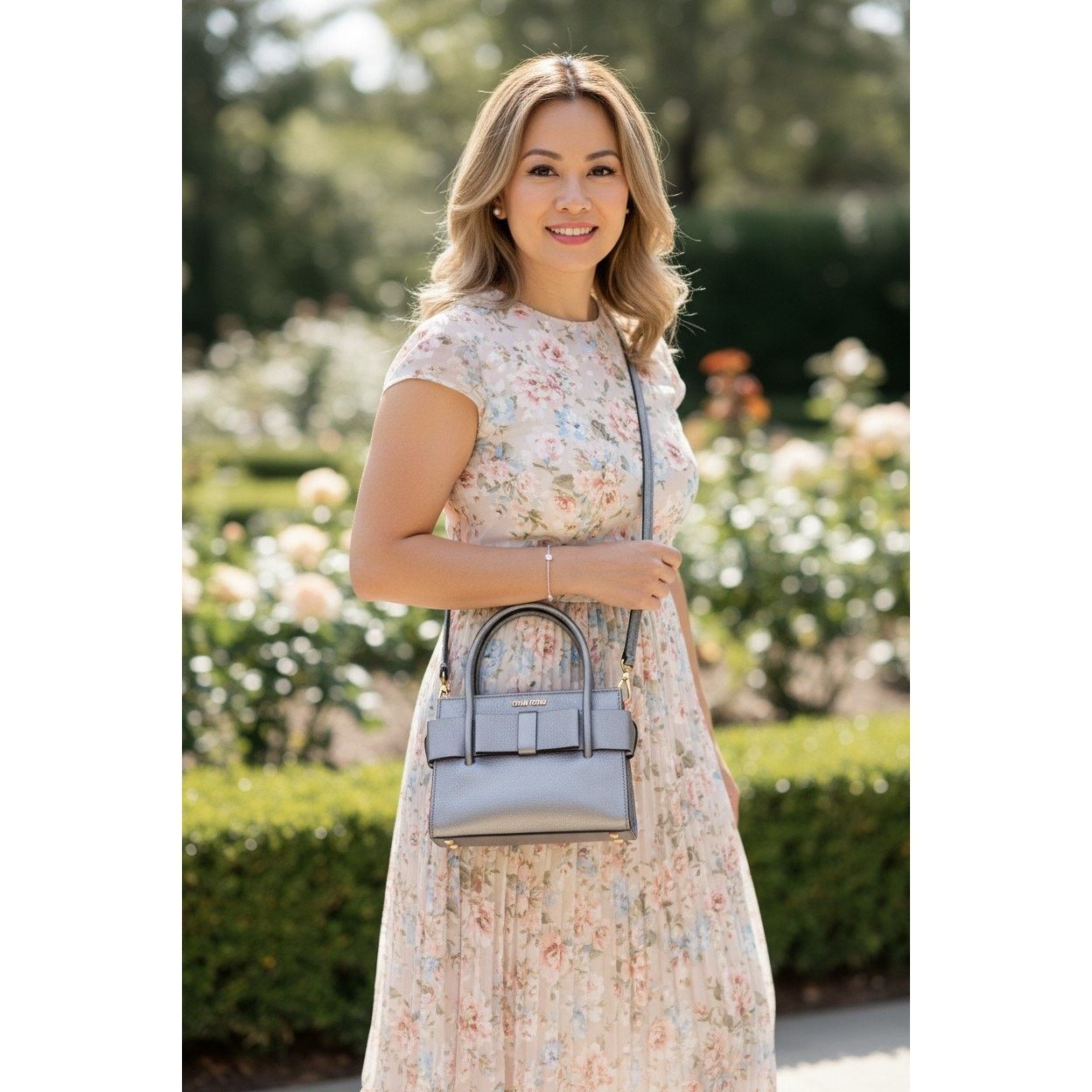 Miu Miu Miu Miu Silver Small Madras Bow-Embellished Tote Size ONE SIZE - 2 Thumbnail