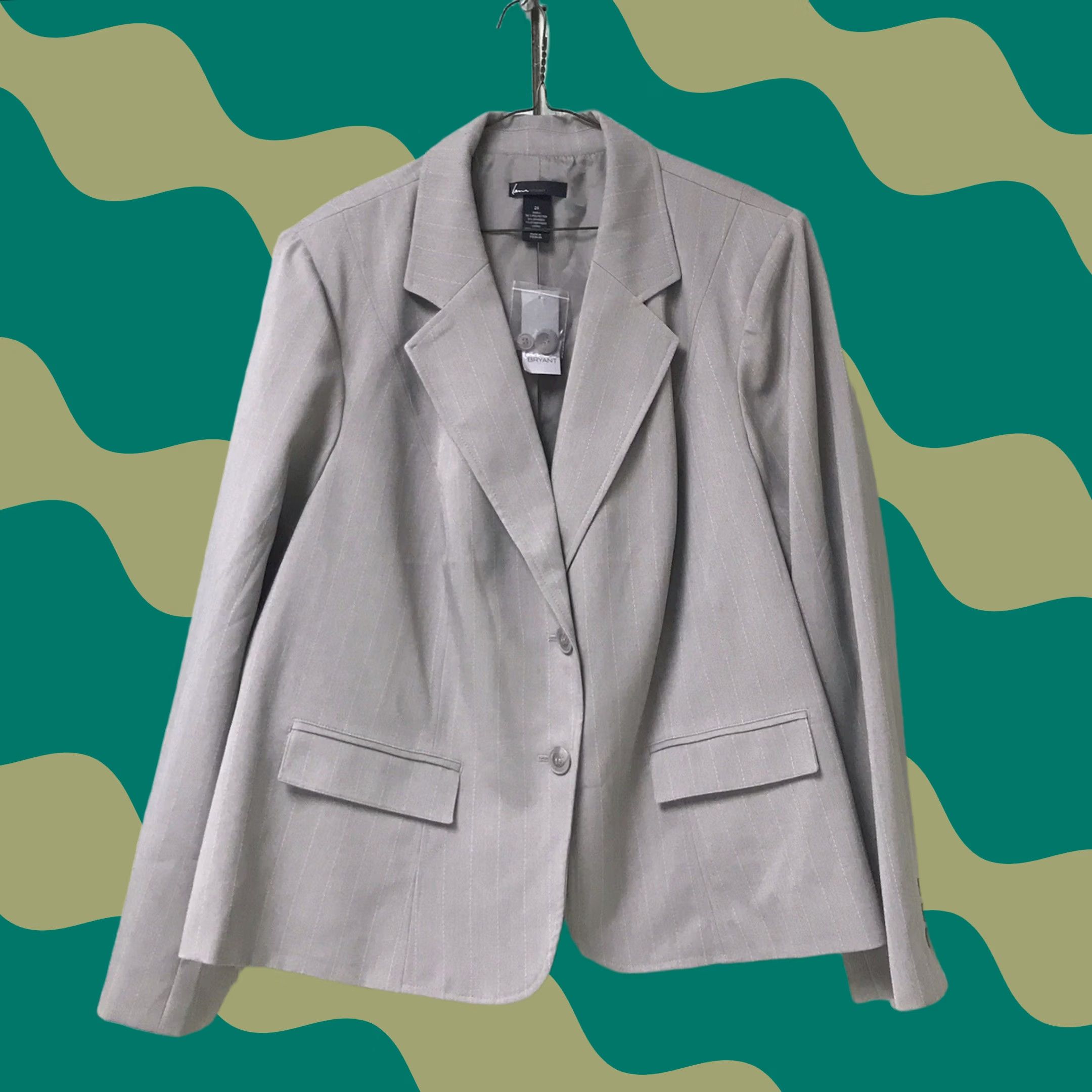 Vintage Lane Bryant Women Light Gray Striped Button-Up Career Blazer Jacket 26W 3X 3XL Plus Size Formal Workwear Jacket Mens Womens Girls Boys Size 4XL / US 24-26 - 1 Thumbnail