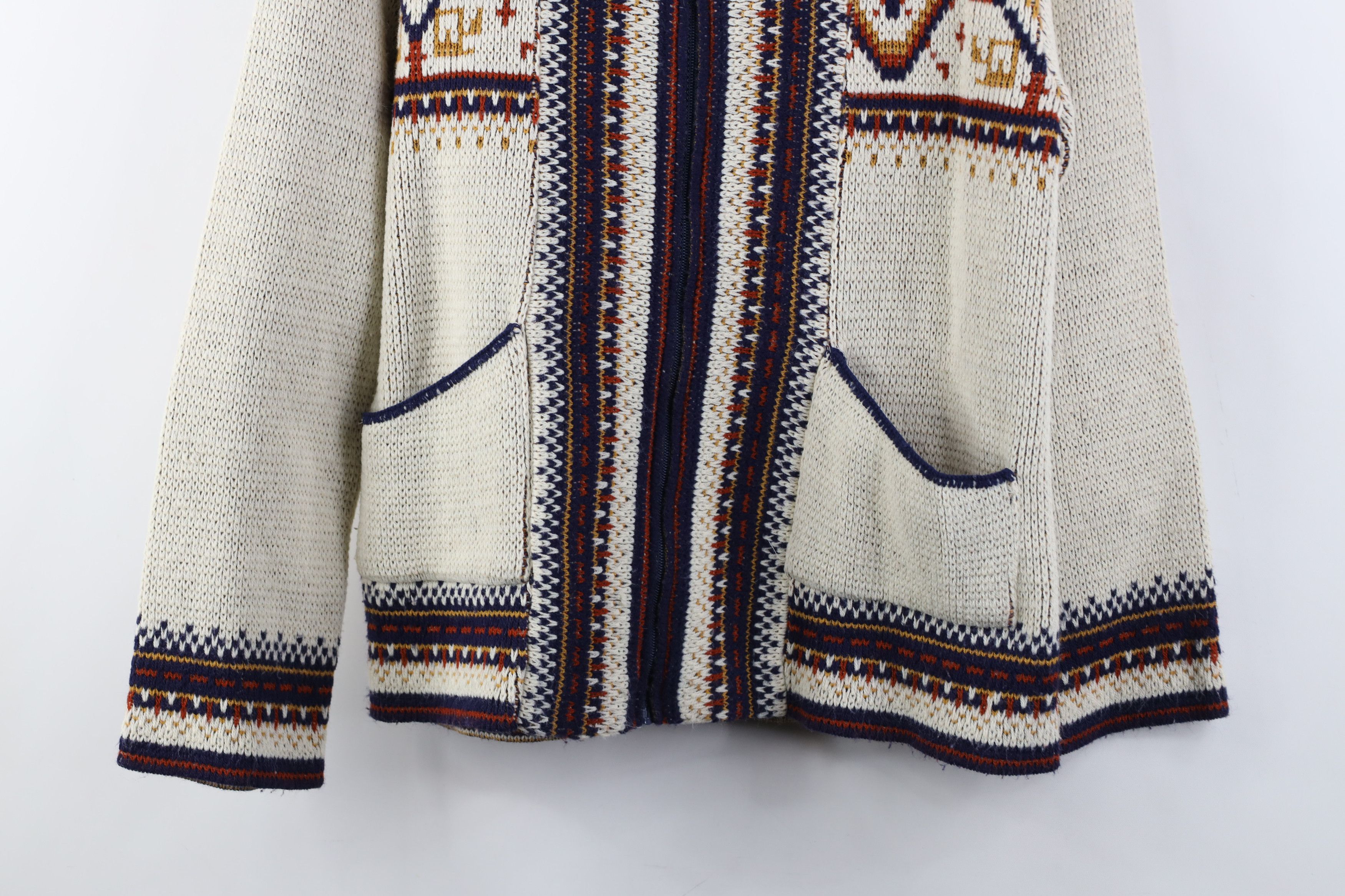 Vintage Vintage 70s Streetwear Fair Isle Full Zip Hoodie Sweater Size S / US 4 / IT 40 - 3 Thumbnail