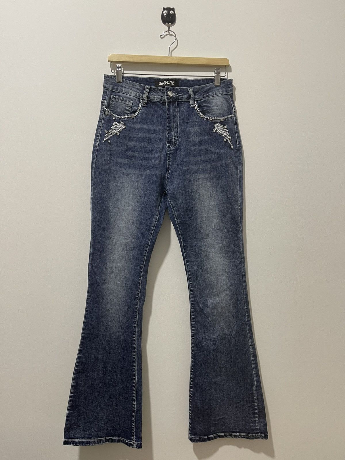 Hysteric Glamour Rare Vintage SKY Skull Wings Embroidered Flare Denim Size US 30 / EU 46 - 8 Thumbnail
