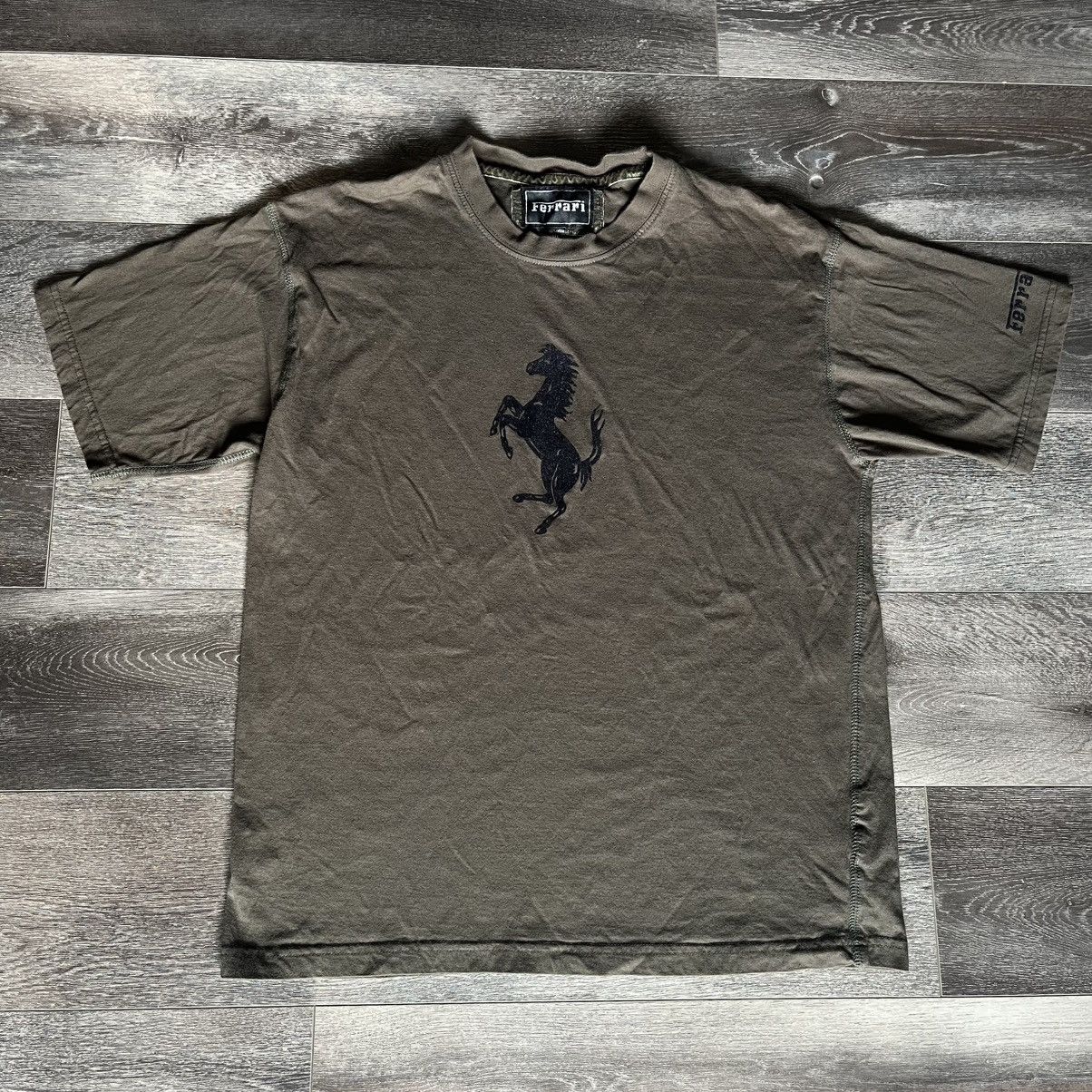 Ferrari × Vintage Vintage Y2K Ferrari Horse Felt Designer Olive Green T Shirt Size US XL / EU 56 / 4 - 1 Thumbnail
