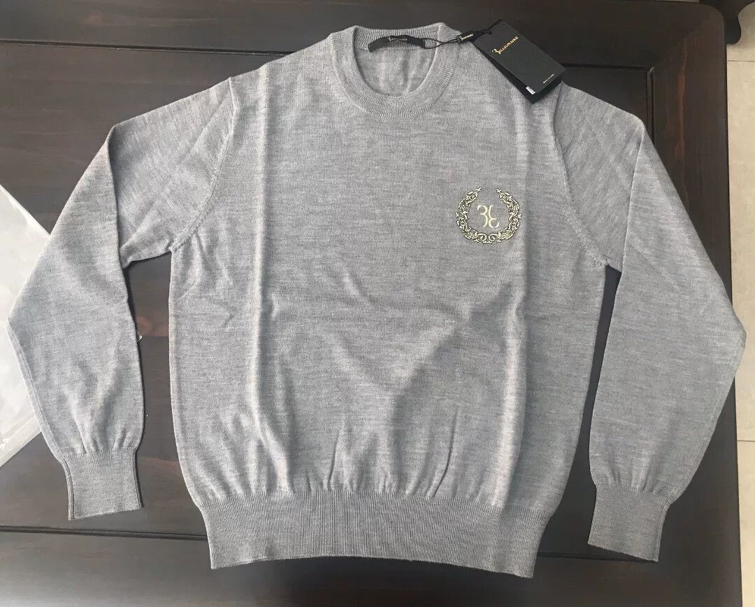 luxury gray wool sweater with logo