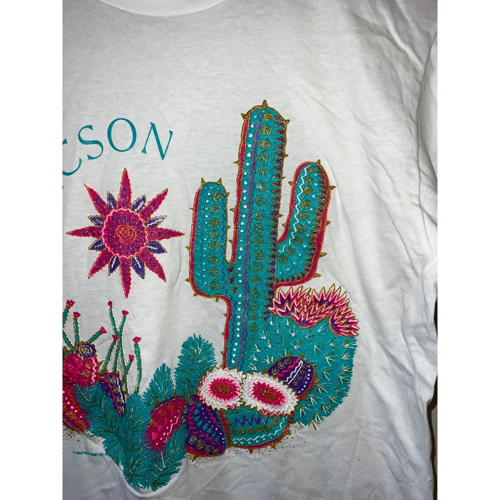 Jerzees 90s Vintage AZ Arizona Tuscon Cactus Graphic White Shirt VTG Size US M / EU 48-50 / 2 - 2 Thumbnail