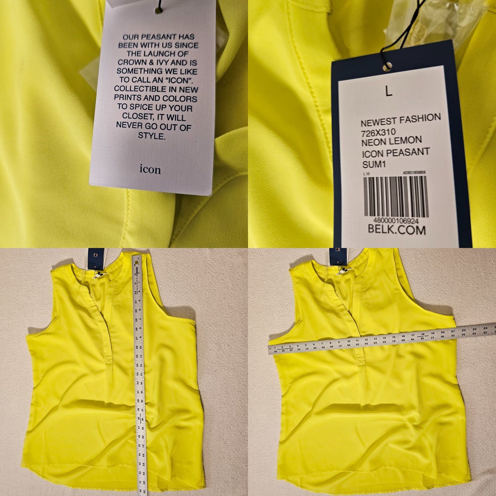 Vintage Crown & Ivy Tunic Blouse V-Neck Sleeveless Tie Dye Yellow L Summer Womens Size L / US 10 / IT 46 - 8 Thumbnail