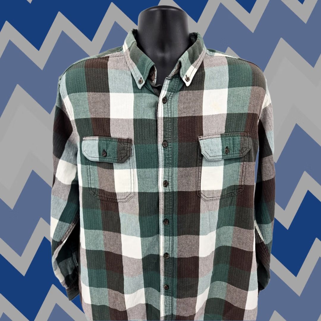 Faded Glory Faded Glory Button-Up Flannel Shirt XL Green Check Outdoor Long Sleeve Pocket Men Size US XL / EU 56 / 4 - 1 Thumbnail