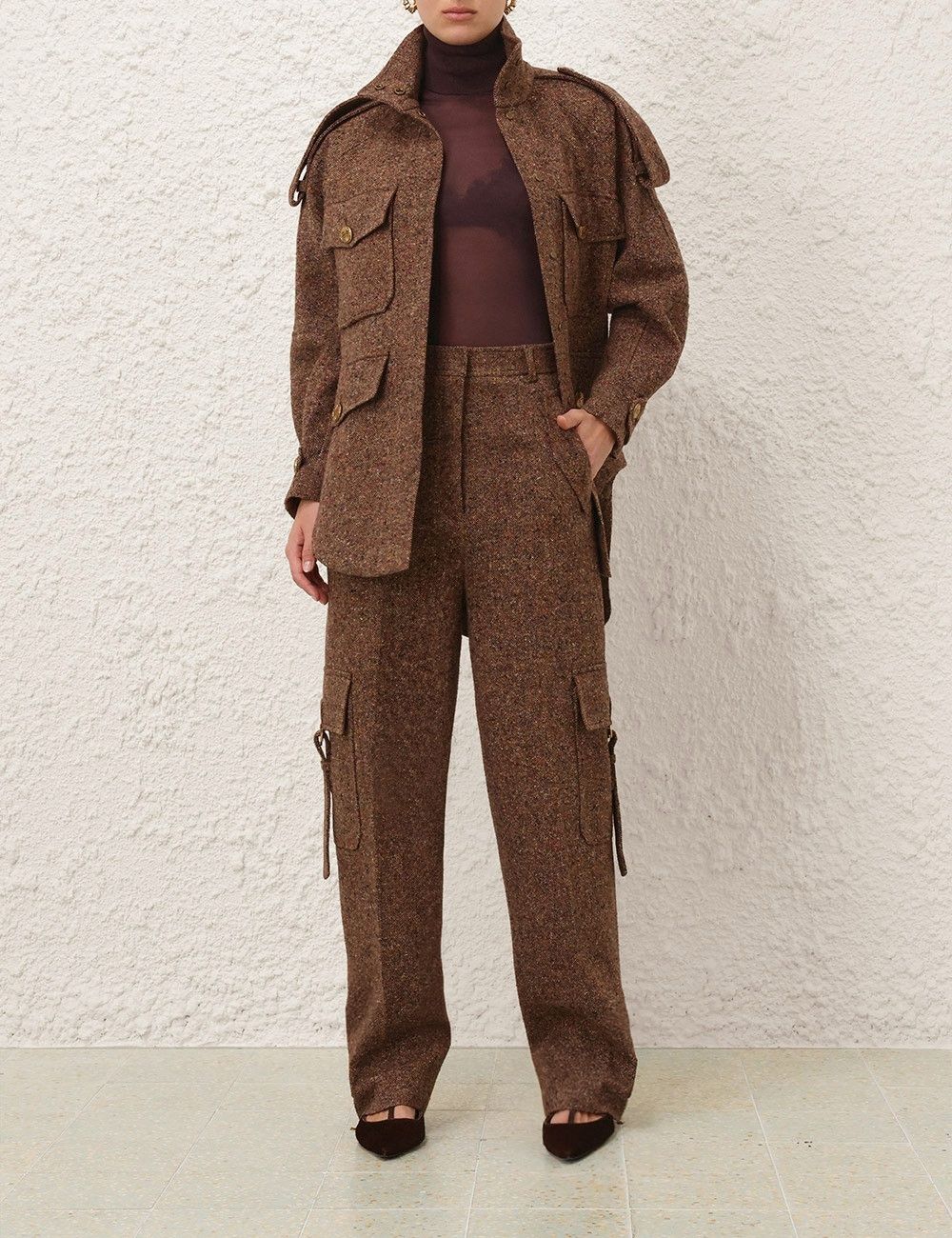 Zimmermann oc11z0725 Illustration Tweed Pant in Brown Size 26" / US 2 / IT 38 - 2 Thumbnail