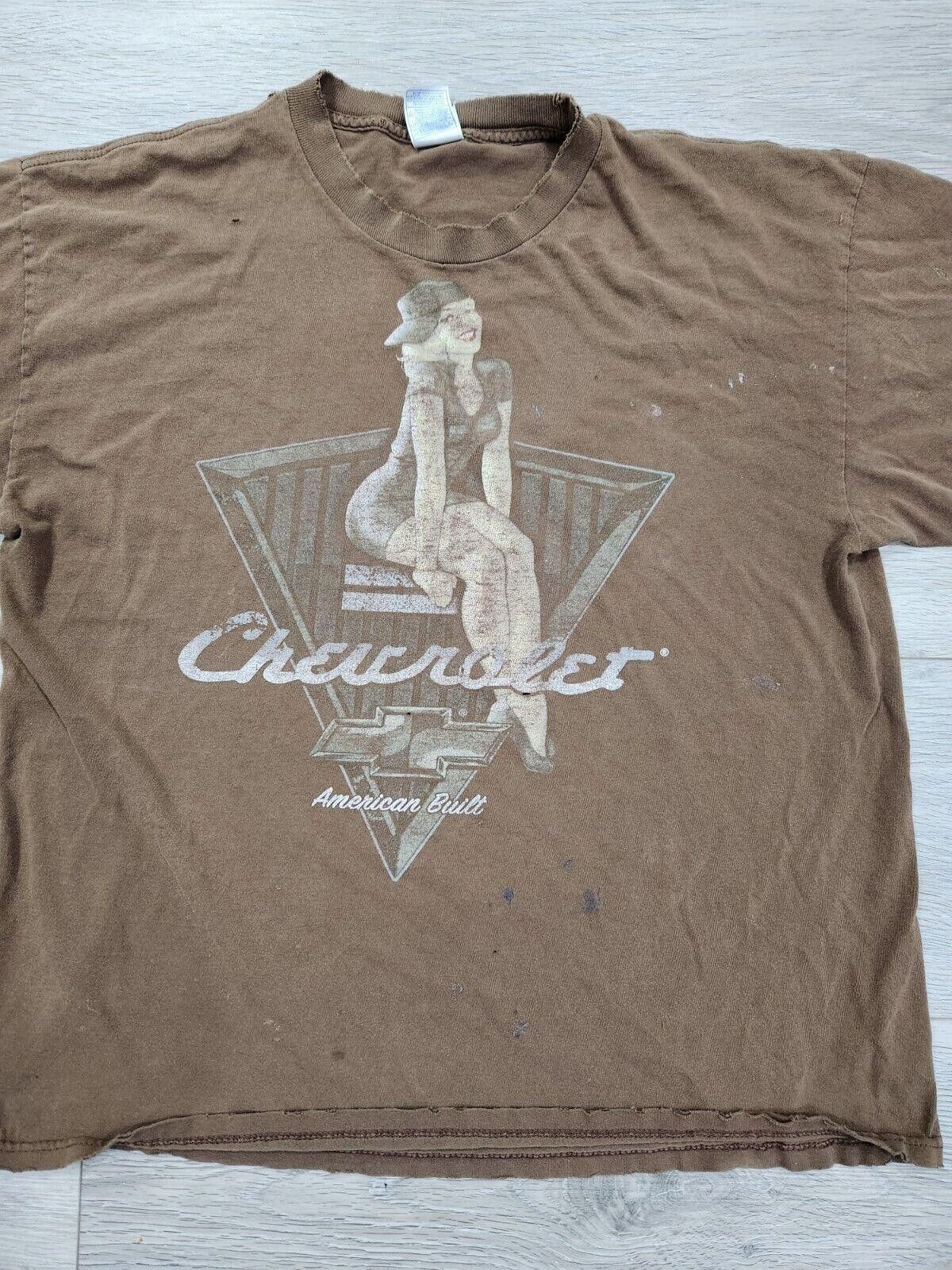 Designer Distressed Pin Up Girl Chevy Shirt XL Brown Tennessee Y2k Size XL / US 12-14 / IT 48-50 - 2 Thumbnail