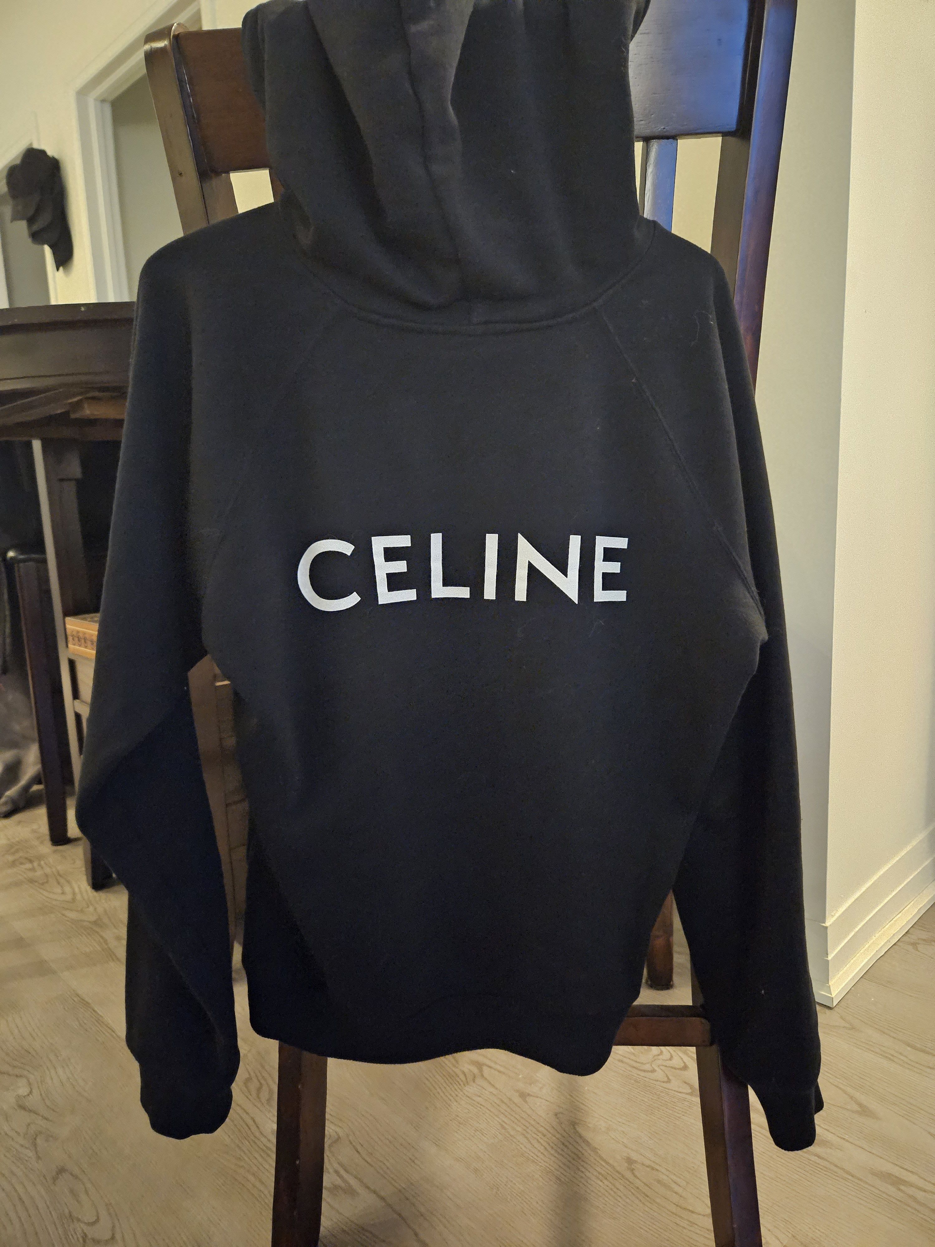 【CELINE】HOODIE celine loose zipped hoodie IN cotton fleece - BLACK / WHITE