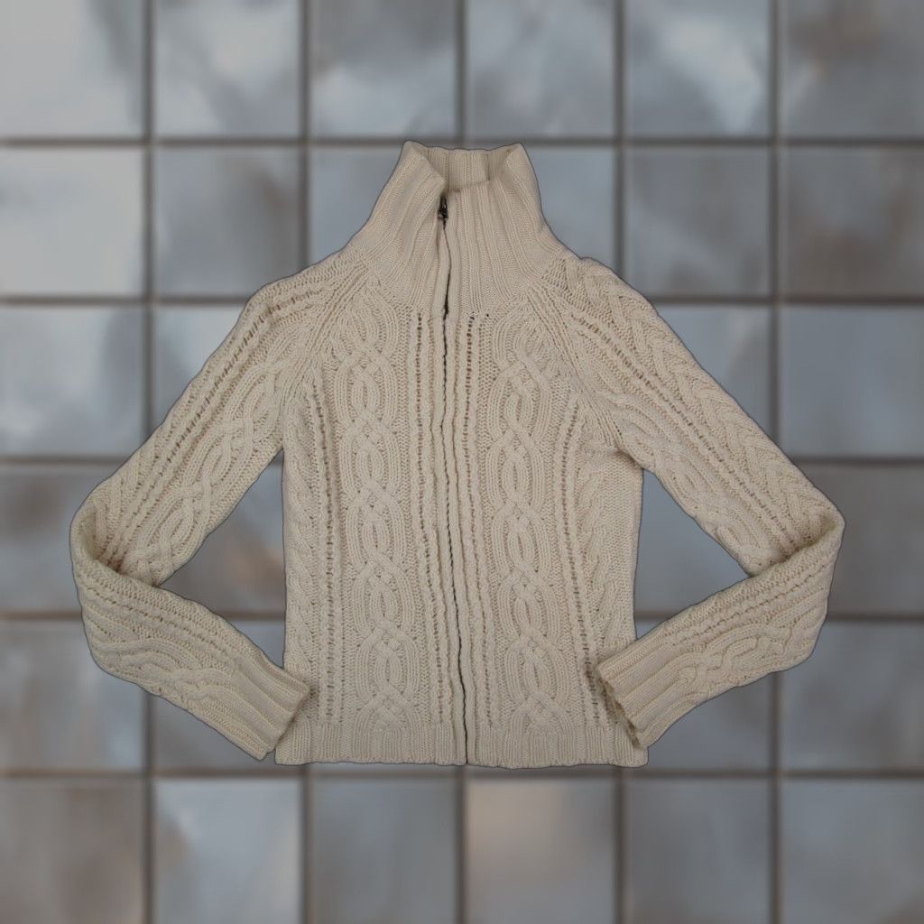 Abercrombie & Fitch VINTAGE Abercrombie & Fitch Sweater Women S White Lambswool Cable Knit Full Zip Size S / US 4 / IT 40 - 1 Thumbnail