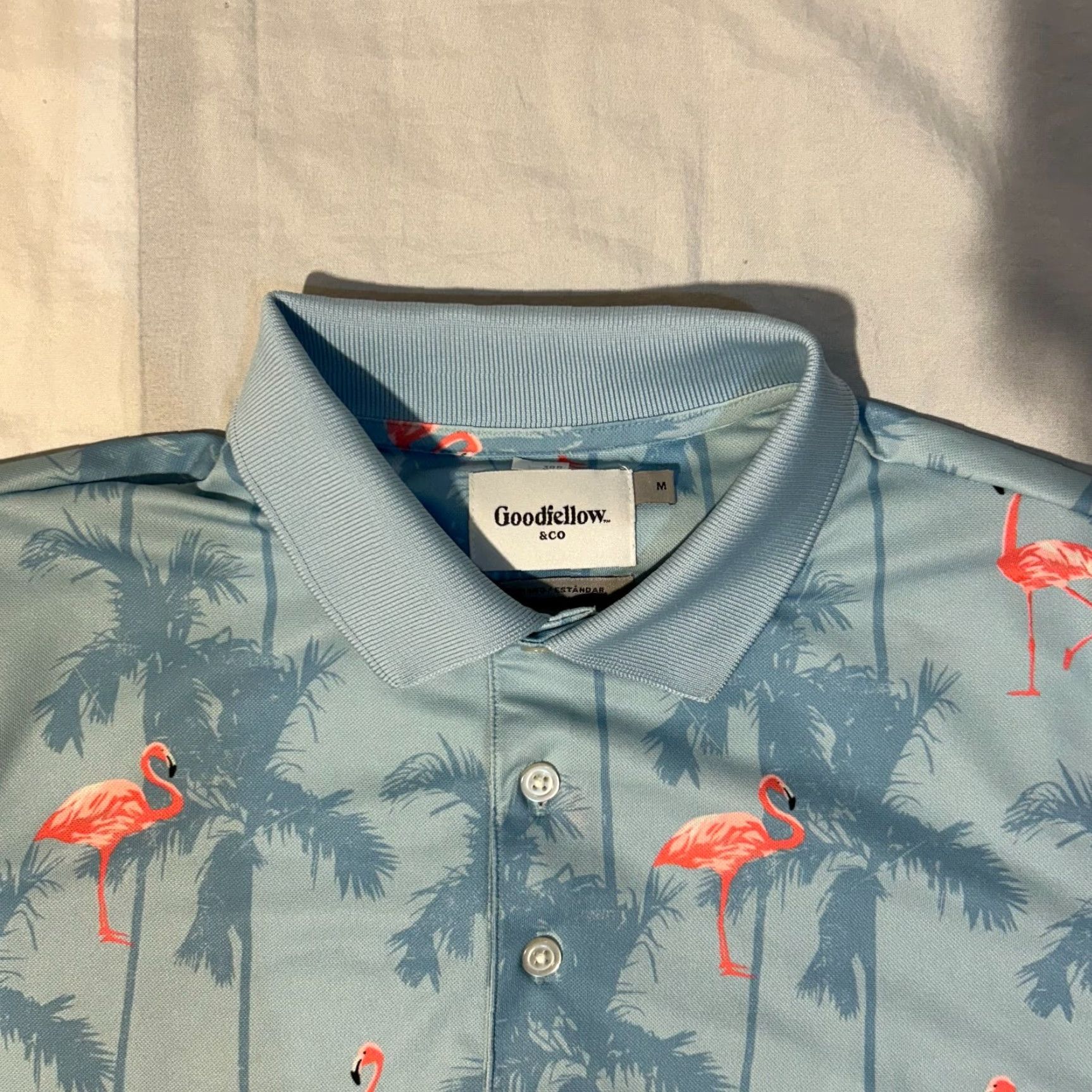 Vintage Goodfellow & Co Polo Shirt Mens - Blue Cotton Knit Short Sleeve Logo Embroidered Button-Down Beach Palm Tree Vacation Top M Size US M / EU 48-50 / 2 - 2 Thumbnail