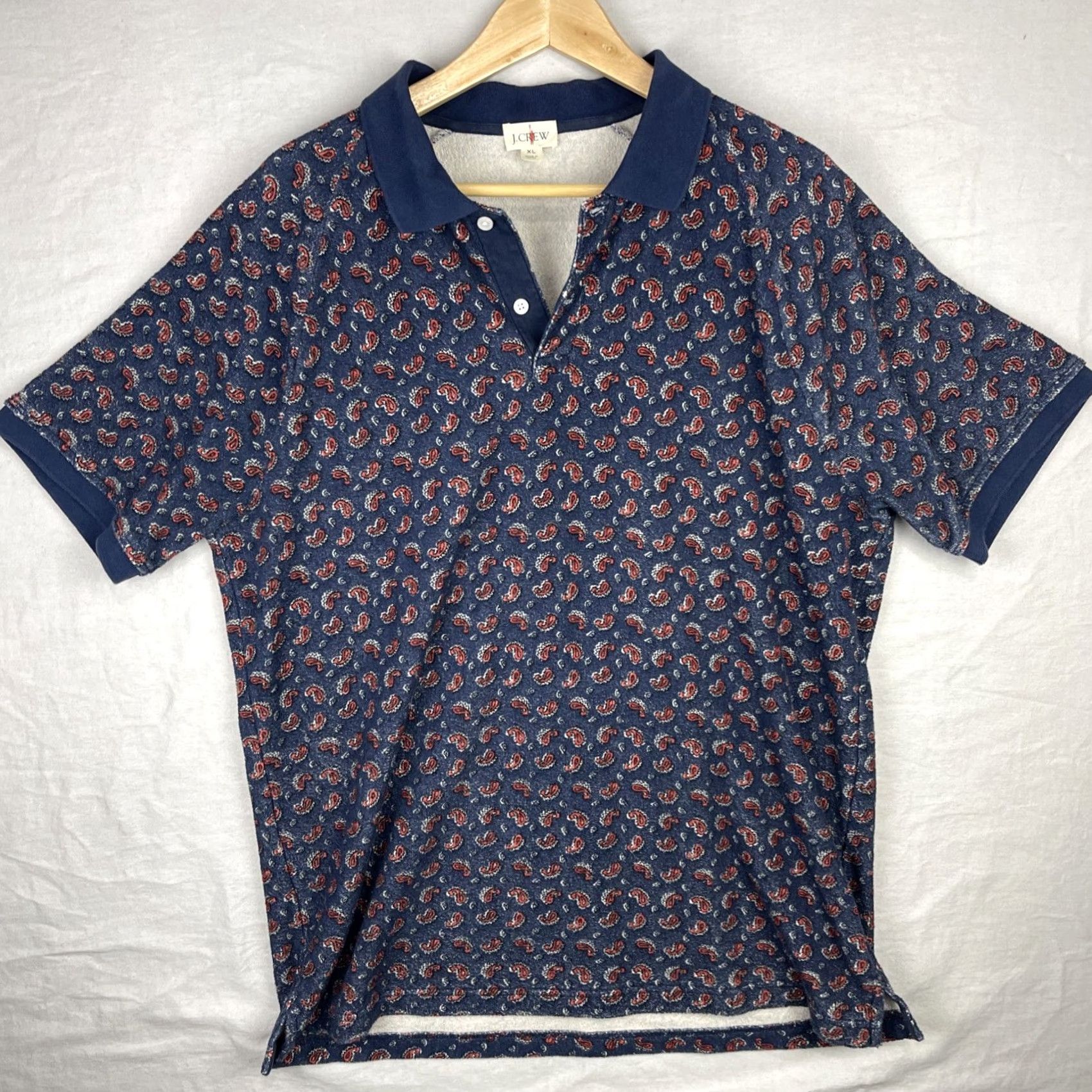 J.Crew J.CREW Polo Shirt Mens XL Blue Paisley Knit Toweling Oarsman Shirt Size US XL / EU 56 / 4 - 2 Thumbnail