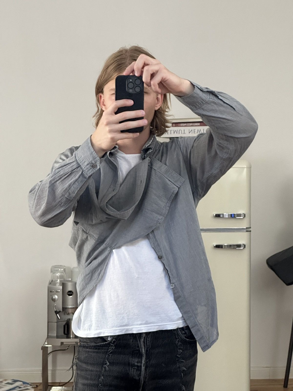 Japanese Brand × Yohji Yamamoto Yohji Yamamoto Asymmetric Shirt Distressed Japanese Classic Size US L / EU 52-54 / 3 - 1 Thumbnail