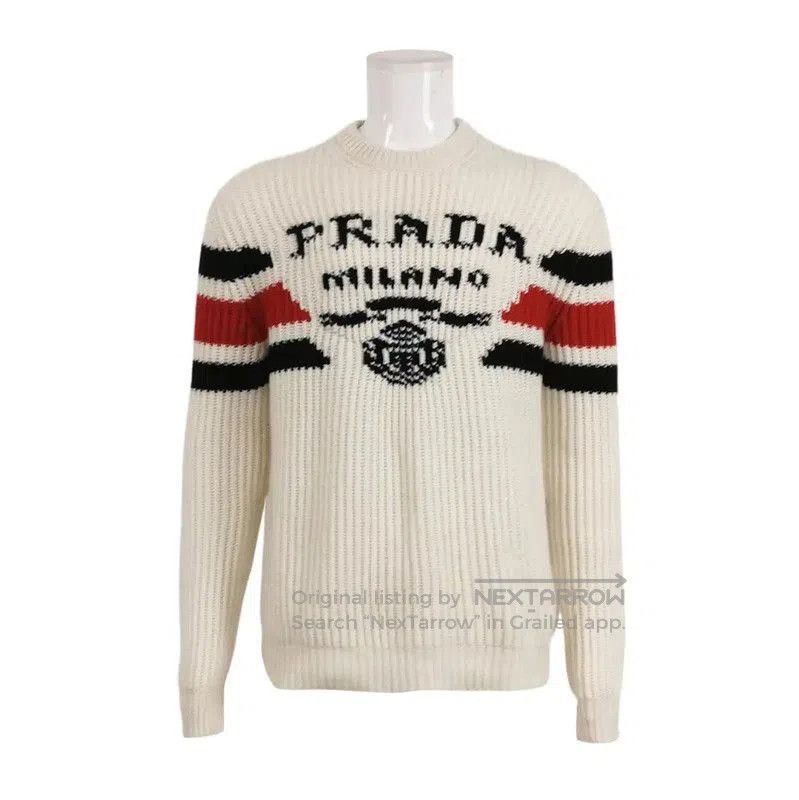 Prada Prada Embroidered Logo Beige Wool Sweater. Size US XL / EU 56 / 4 - 1 Thumbnail