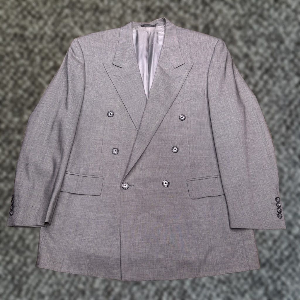 Corneliani Corneliani Double Breasted Suit Jacket 42 Gray Italy Blazer Wool 100s Vogue Men Regular Solid Notch Lapel Six-Button Dry Clean Only Ven tless Size 42R - 1 Thumbnail