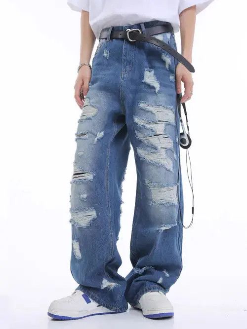 Japanese Brand Vintage high street ripped loose jeans Size US 32 / EU 48 - 4 Thumbnail