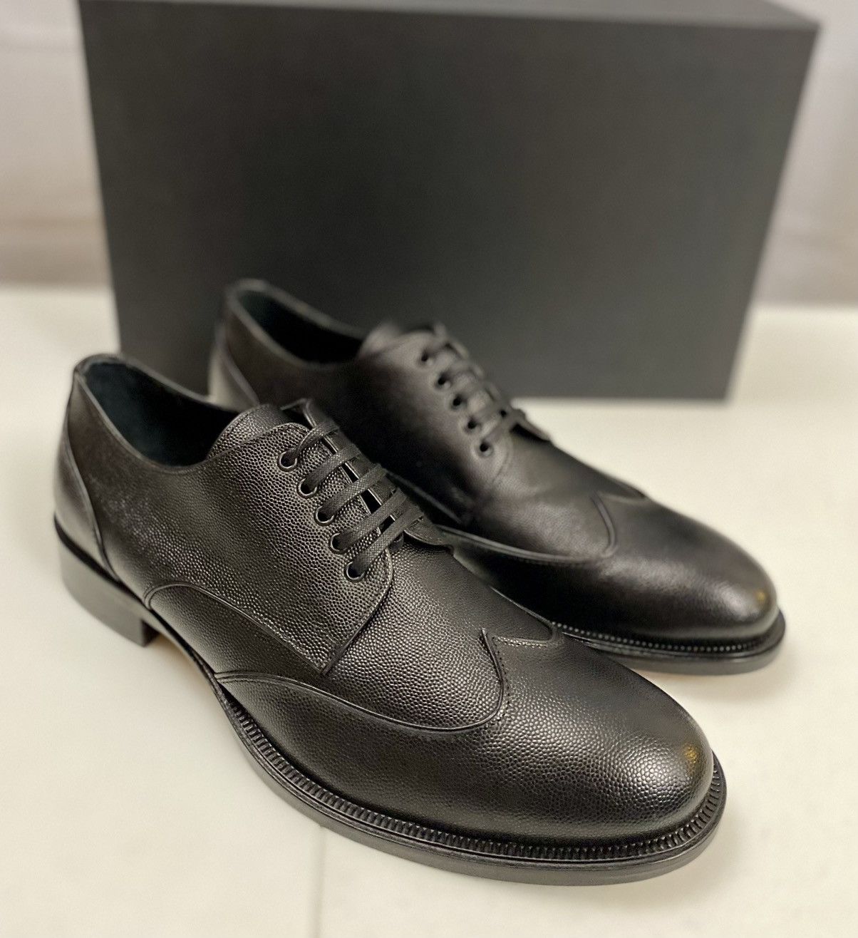Dsquared2 Dsquared2 🇮🇹 Black Textured Gloss Leather Wingtip Derby 9 NEW Size US 9 / EU 42 - 1 Thumbnail