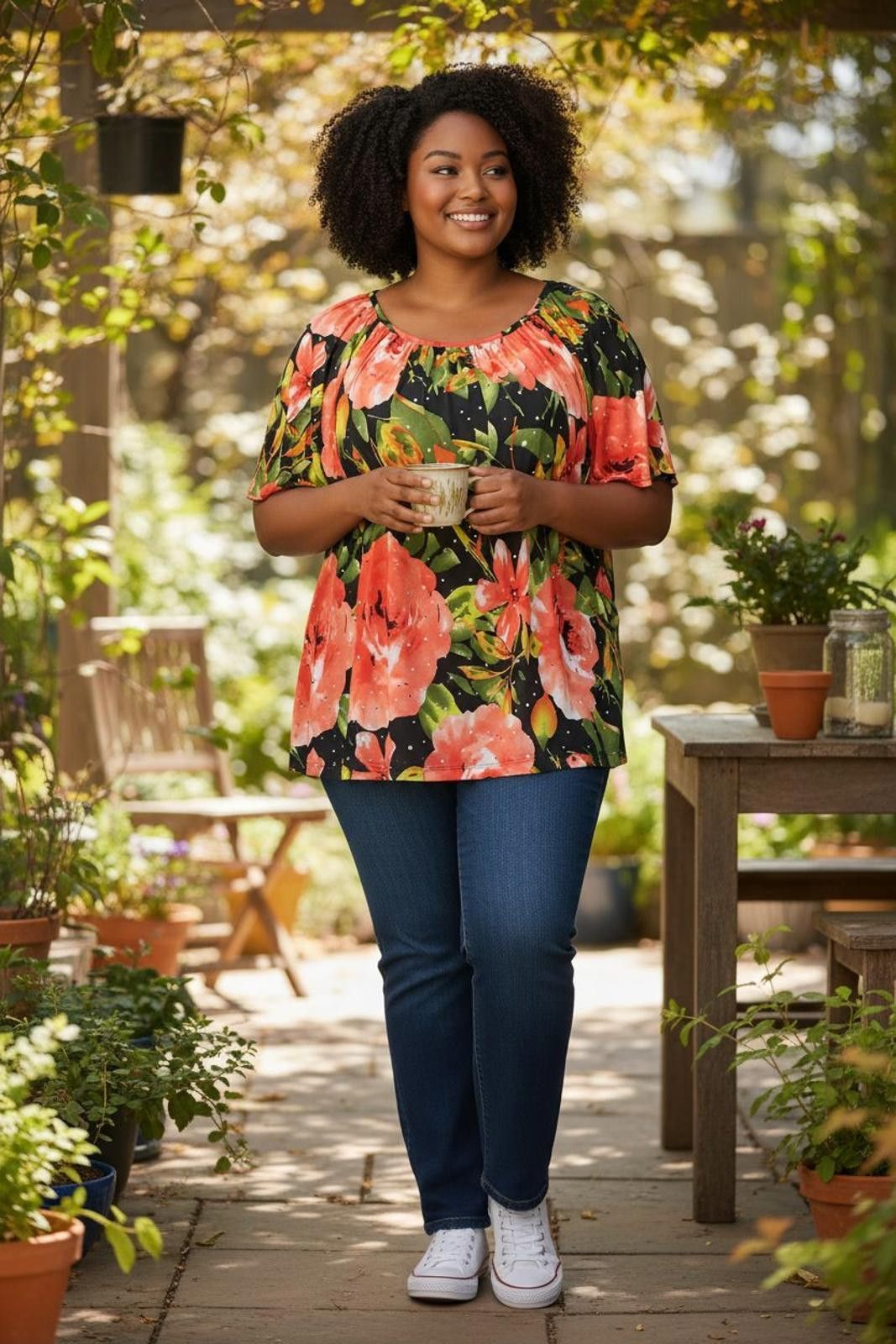 Other C.D. Daniels Floral Print Women's Tunic Top w Short Sleeves Size XXL / US 16-18 / IT 52-54 - 2 Thumbnail