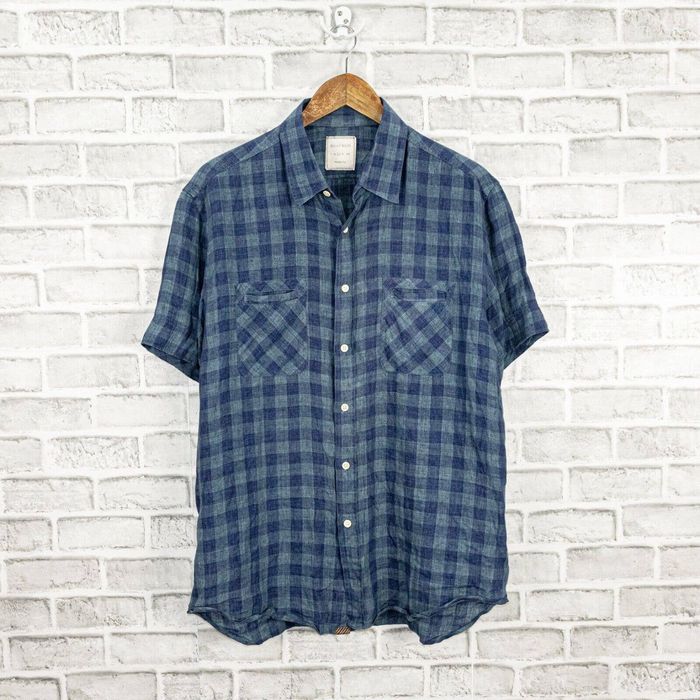 Billy Reid BILLY REID Standard Cut 100% Linen Short Sleeve Shirt blue ...