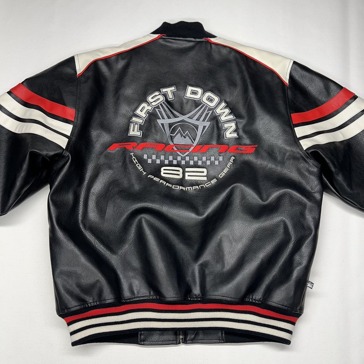 Vintage VTG First Down Leather Racing Jacket Black Coat Gear Zip Y2K Size US M / EU 48-50 / 2 - 18 Thumbnail