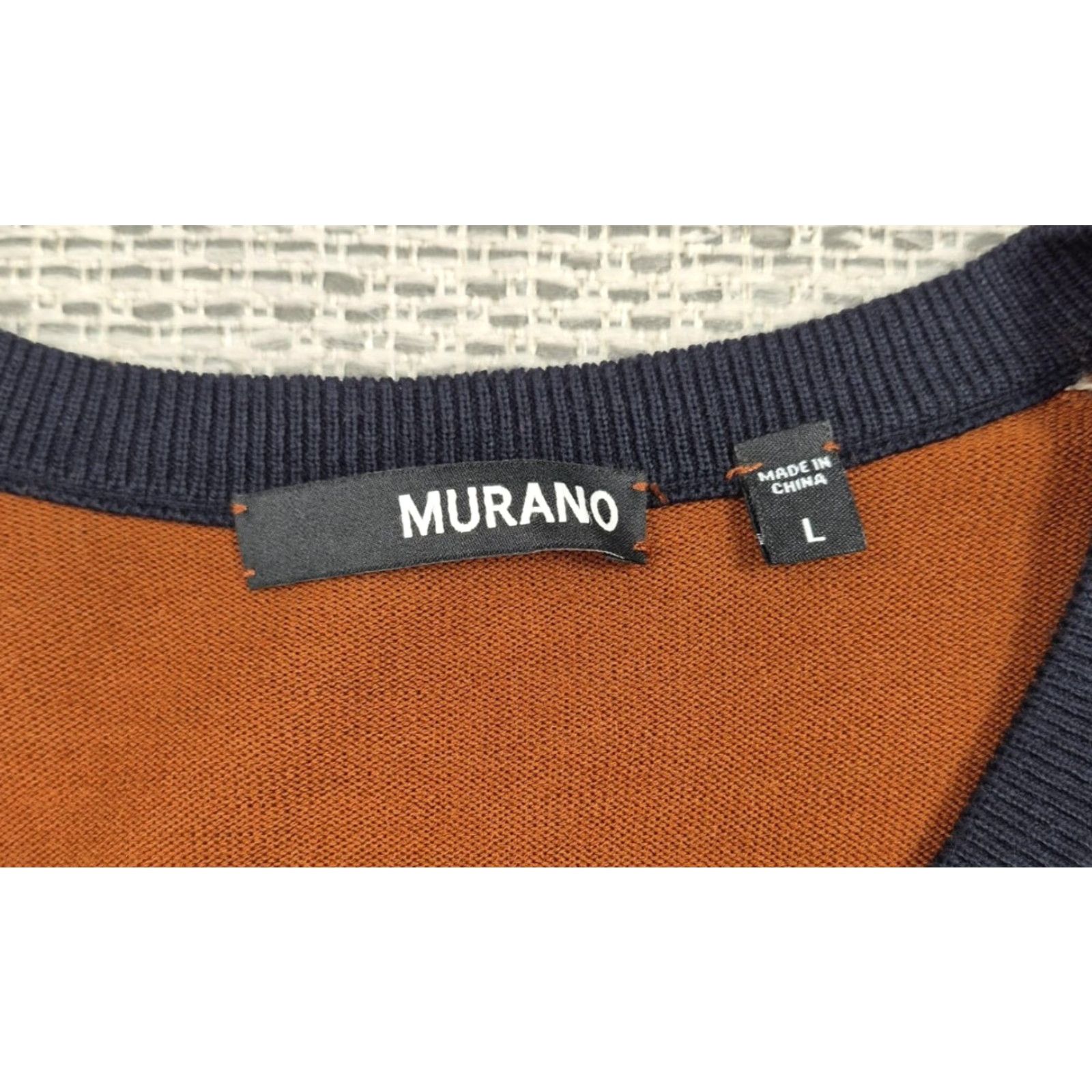Murano Murano Mens Large Pullover Sweater V-Neck Argyle/Diamond Knit Acrylic Brown Navy Multicolor 90s Retro Size US L / EU 52-54 / 3 - 5 Thumbnail