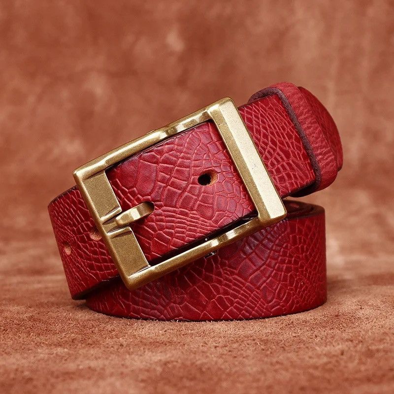 Leather Red colour High Quality Jeans Brass Buckle Belts Size ONE SIZE - 3 Thumbnail