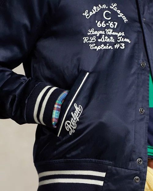 Polo Ralph Lauren Polo Ralph Lauren Satin Letterman Varisty Jacket Navy Large Size US L / EU 52-54 / 3 - 3 Thumbnail
