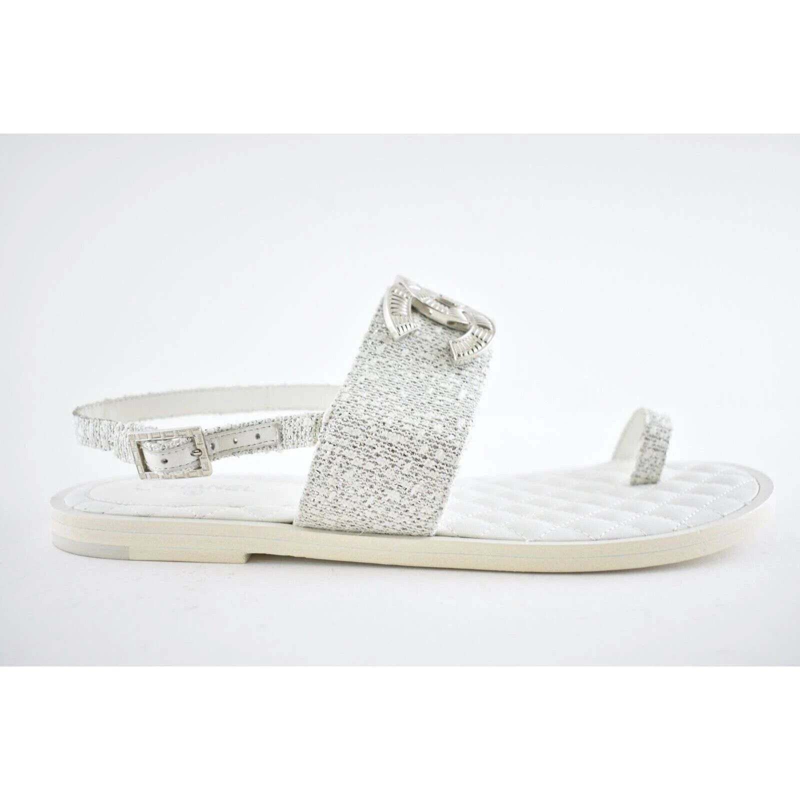 Chanel Chanel 19C White Silver Fantasy Fabric CC Logo Ankle Size US 10.5 / IT 40.5 - 2 Thumbnail