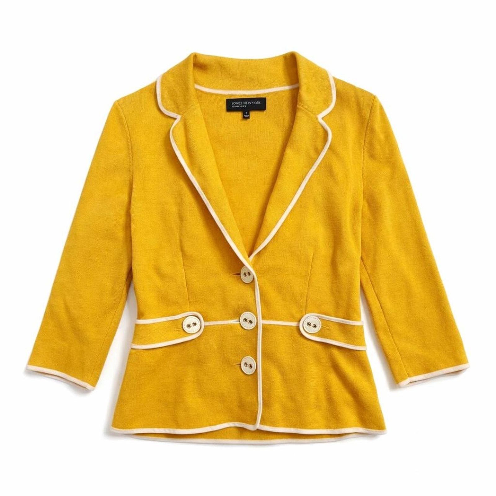 Jones New York Jones New York Yellow Piped Soft Blazer Dark Academia Preppy Size S / US 4 / IT 40 - 1 Thumbnail
