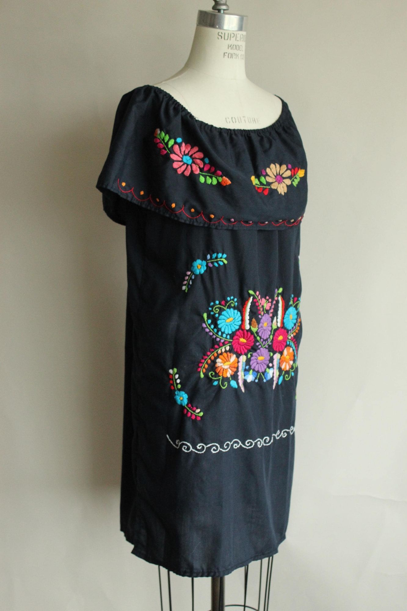 Vintage Vintage 1980s 1990s Dress, Volup Navy Blue Mexican Oaxaca Em Size XL / US 12-14 / IT 48-50 - 5 Thumbnail