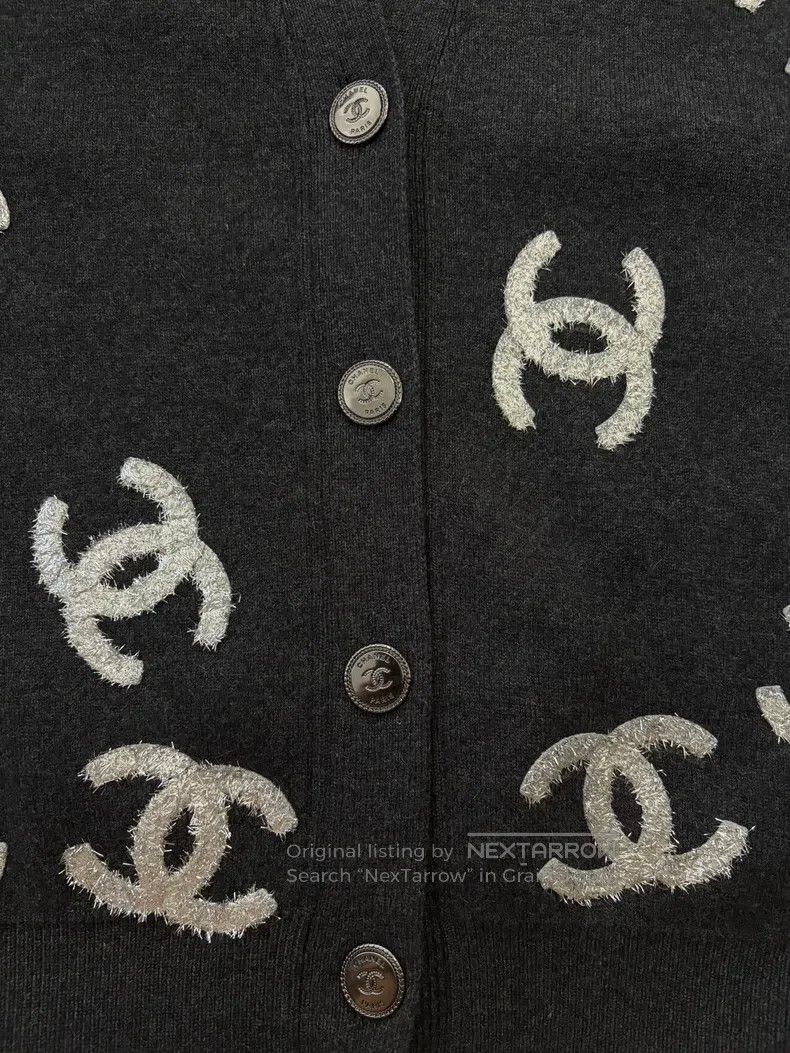 Chanel Chanel Black and gray full logo silver silk cardigan coat Size XS / US 0-2 / IT 36-38 - 3 Thumbnail