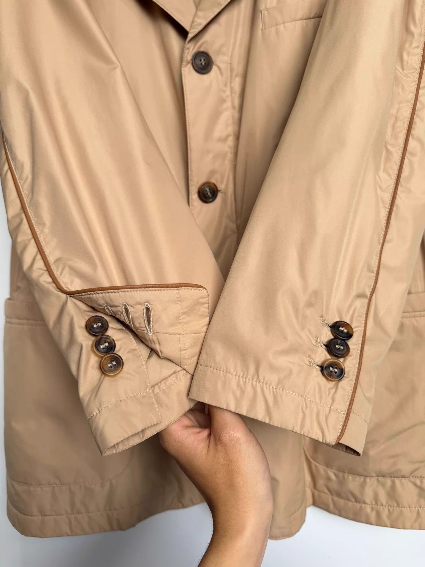 Salvatore Ferragamo Ferragamo Beige Leather-Paneled Padded Suit Jacket 54 Size US L / EU 52-54 / 3 - 6 Thumbnail
