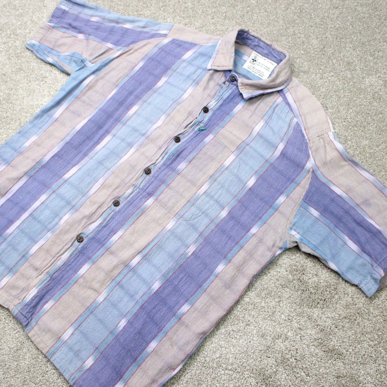 Vintage Freak n Chic Shirt Mens 2XL 2XL Blue/Purple/Beige 100% Woven Cotton Long Sleeve Striped Button-Up Casual Formal Workwear 90s Mens Size US XXL / EU 58 / 5 - 2 Thumbnail