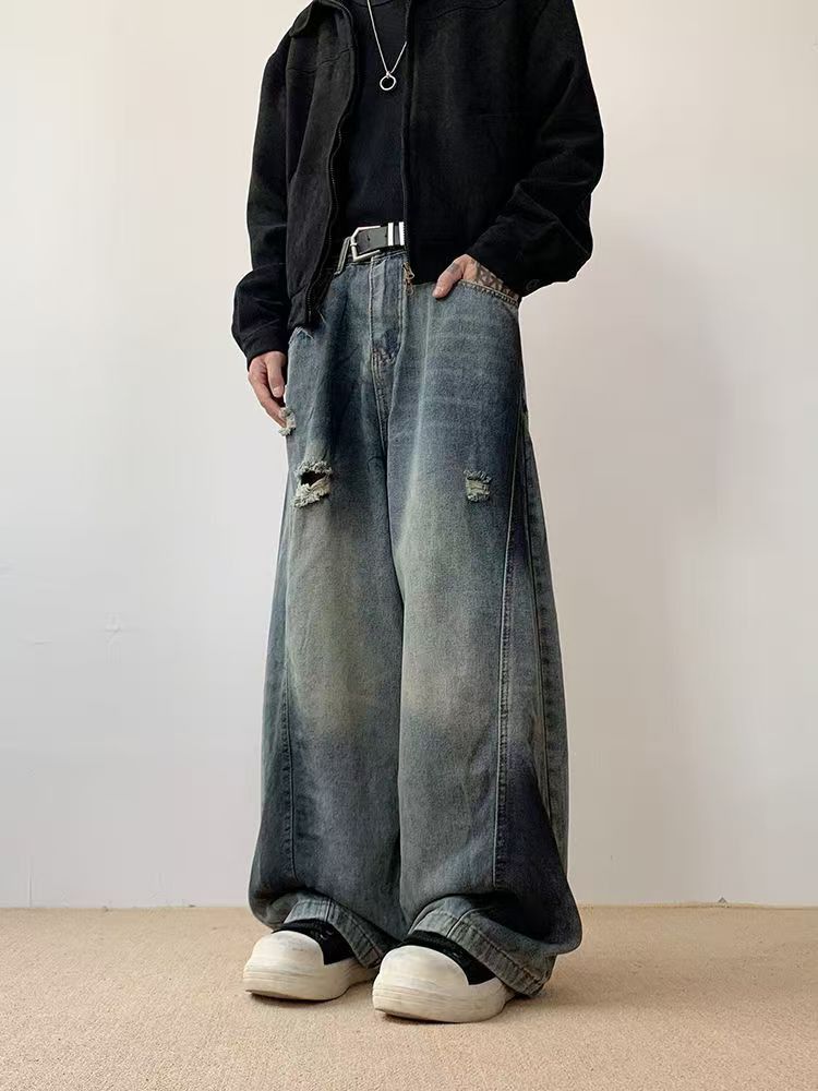 Vintage Japanese retro men's straight-leg ripped jeans Size US 32 / EU 48 - 2 Thumbnail