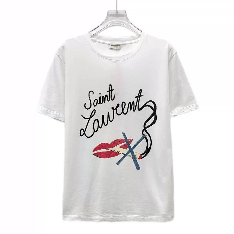 Saint Laurent Paris White letter printed cotton round neck