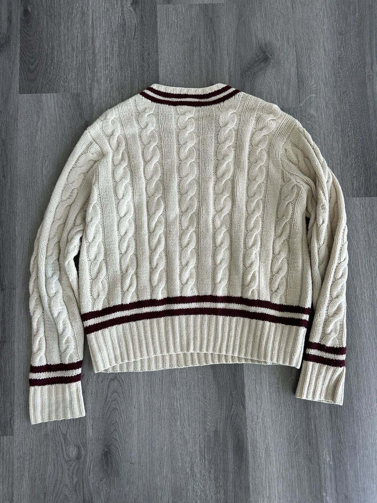 Polo Ralph Lauren Cream Hand-knit Wool Varsity Sweater Size US L / EU 52-54 / 3 - 3 Thumbnail