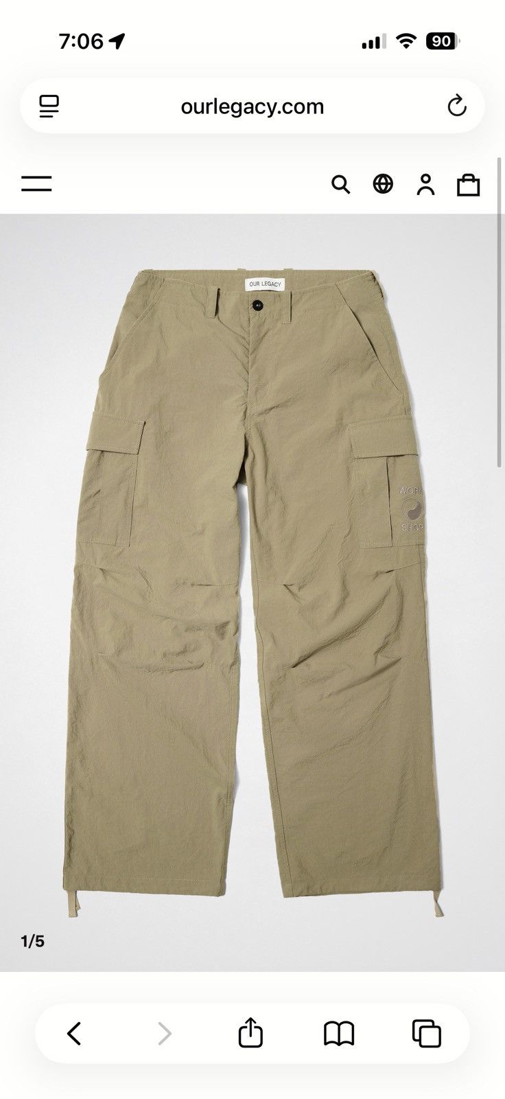 Our Legacy Our Legacy Work Cargo - Laurel Beige Nylon Oxford Size US 32 / EU 48 - 1 Thumbnail