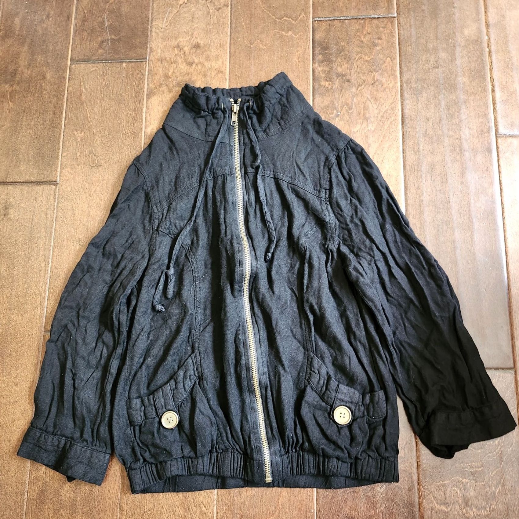 Vintage Mine Juniors Jacket Lightweigh t Black Full Zip Hip Length Sz Small Shirt Womens Small Black Knit Rayon Zipper Short Spring 90s Hippie Style Velvet? Size S / US 4 / IT 40 - 2 Thumbnail
