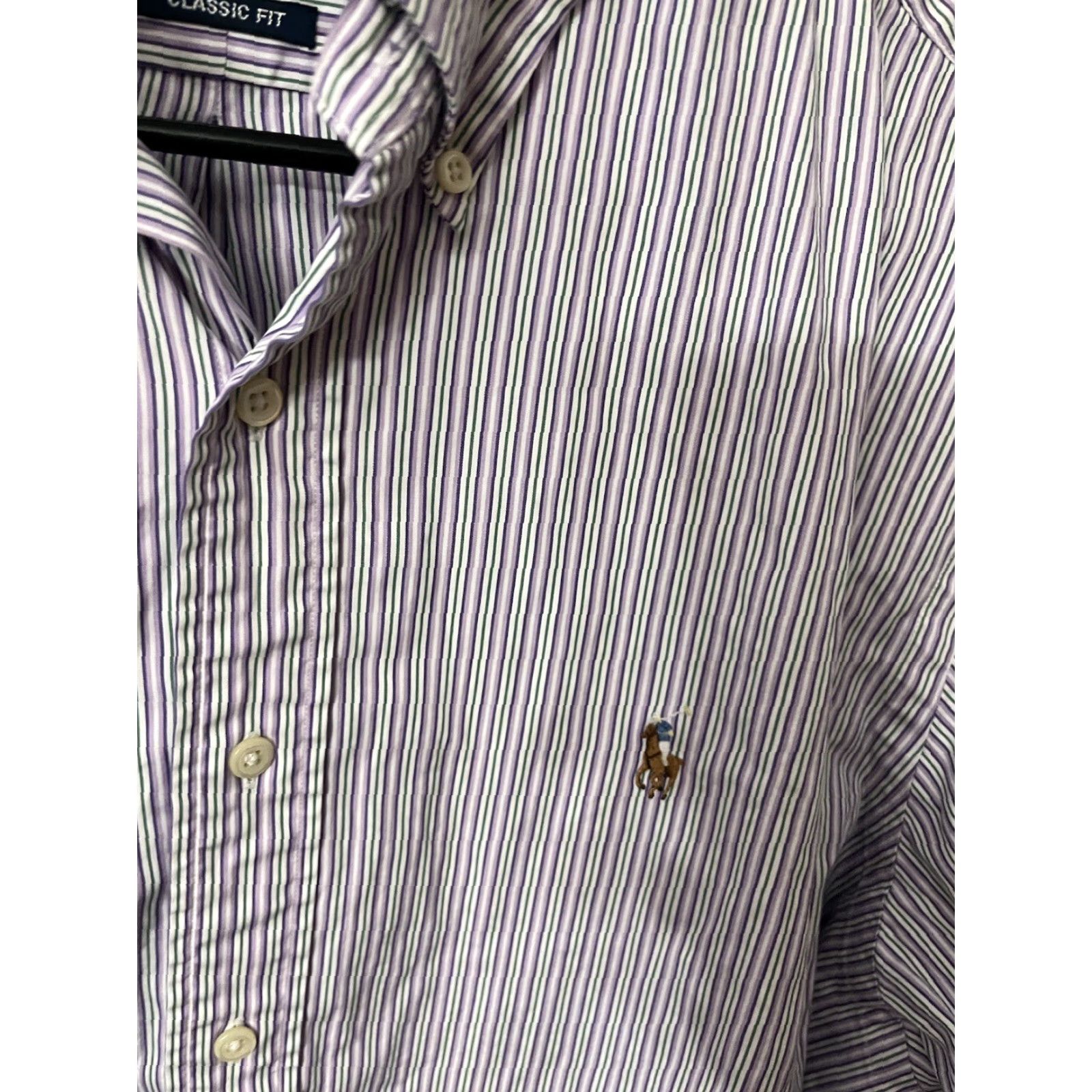 Polo Ralph Lauren VINTAGE Polo Ralph Lauren Dress Shirt Mens Regular 16.5 Purple Striped Regent Classic Fit Size 42R - 4 Thumbnail